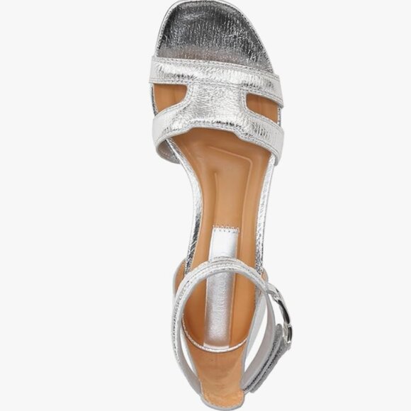 NEW Franco Sarto Women's Nora Ankle Strap Block Heel Sandal, Silver, 7W - Picture 2 of 9